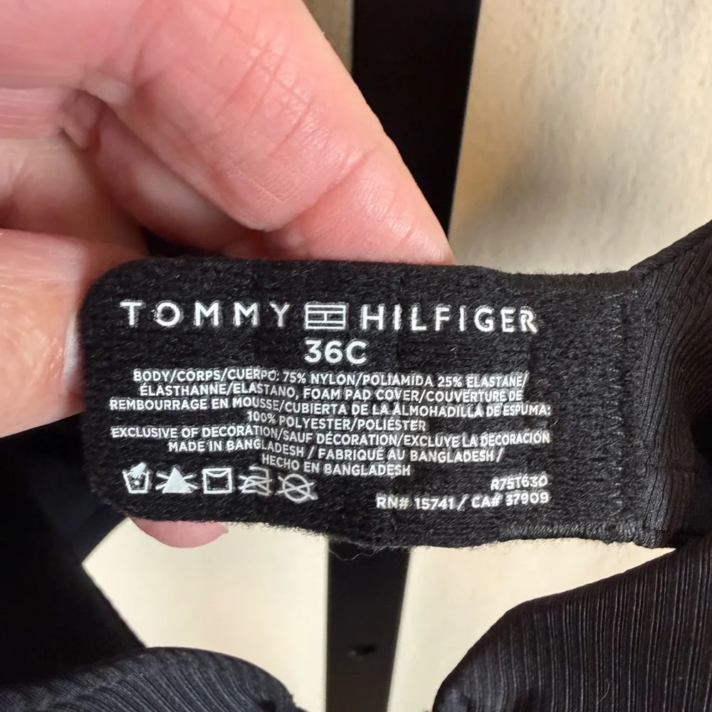 Tommy Hilfiger Women Black Micro Rib Bra Lightly Lined Underwire 36C R75T630